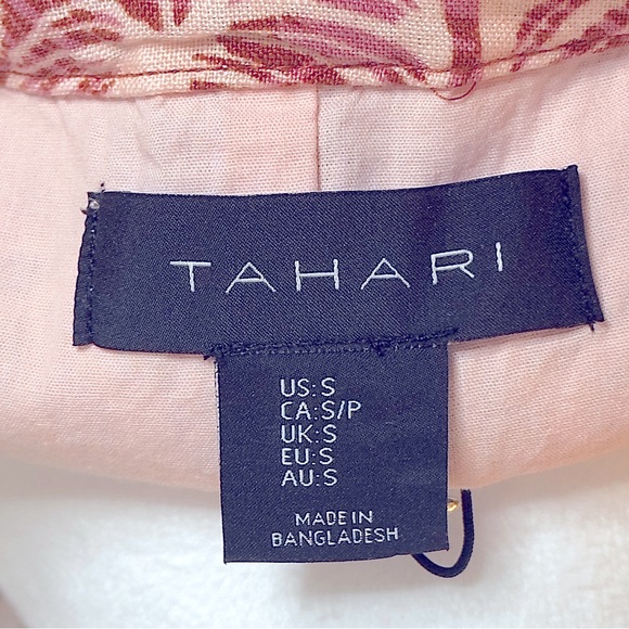 TAHARI NWT Short Floral Party/Cocktail Dress, Pink Lining 100% Linen. - Picture 7 of 7